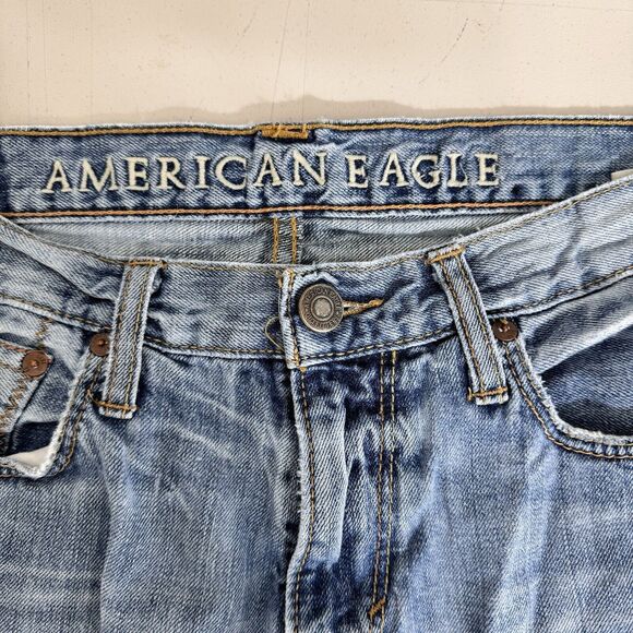 American Eagle Jeans Men 32x29 Blue Bootcut Ripped Stained Grunge American Denim - Picture 10 of 12